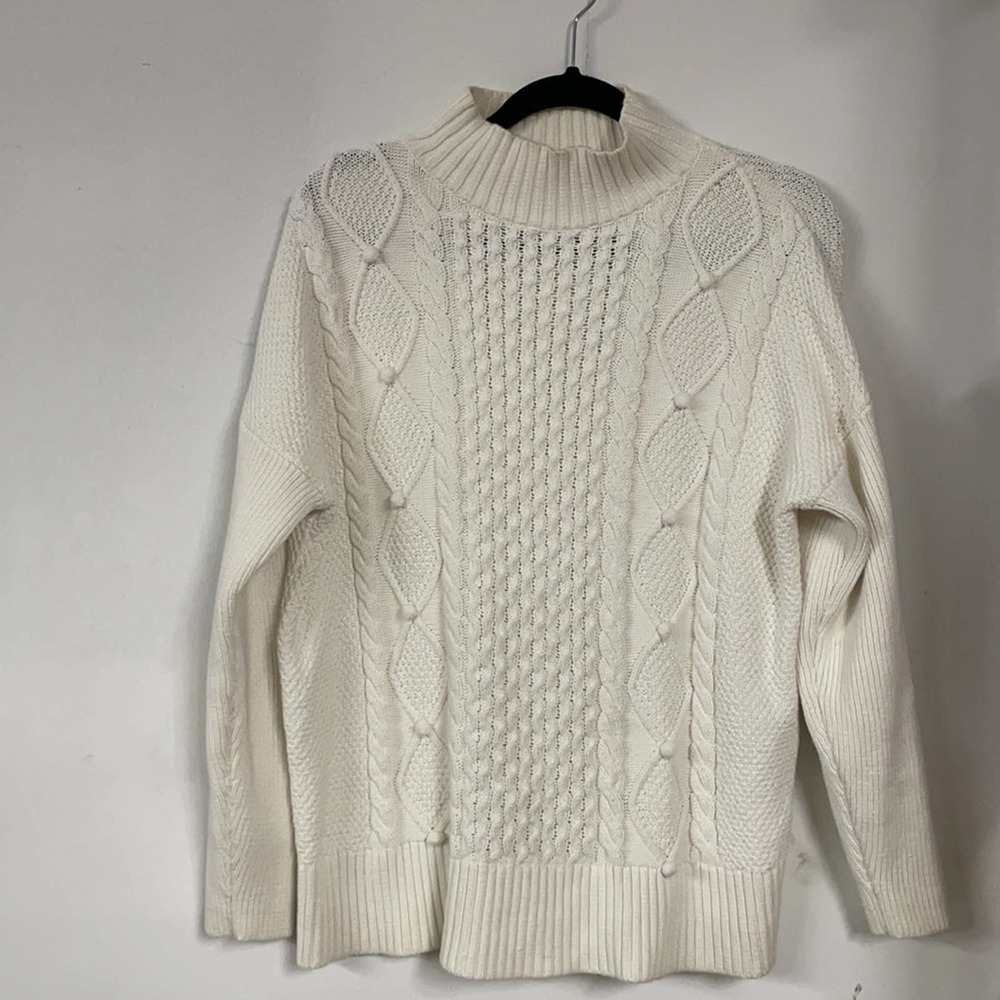 JCrew Swingy cable-knit mockneck sweater AU220 white large popcorn - Picture 2 of 5